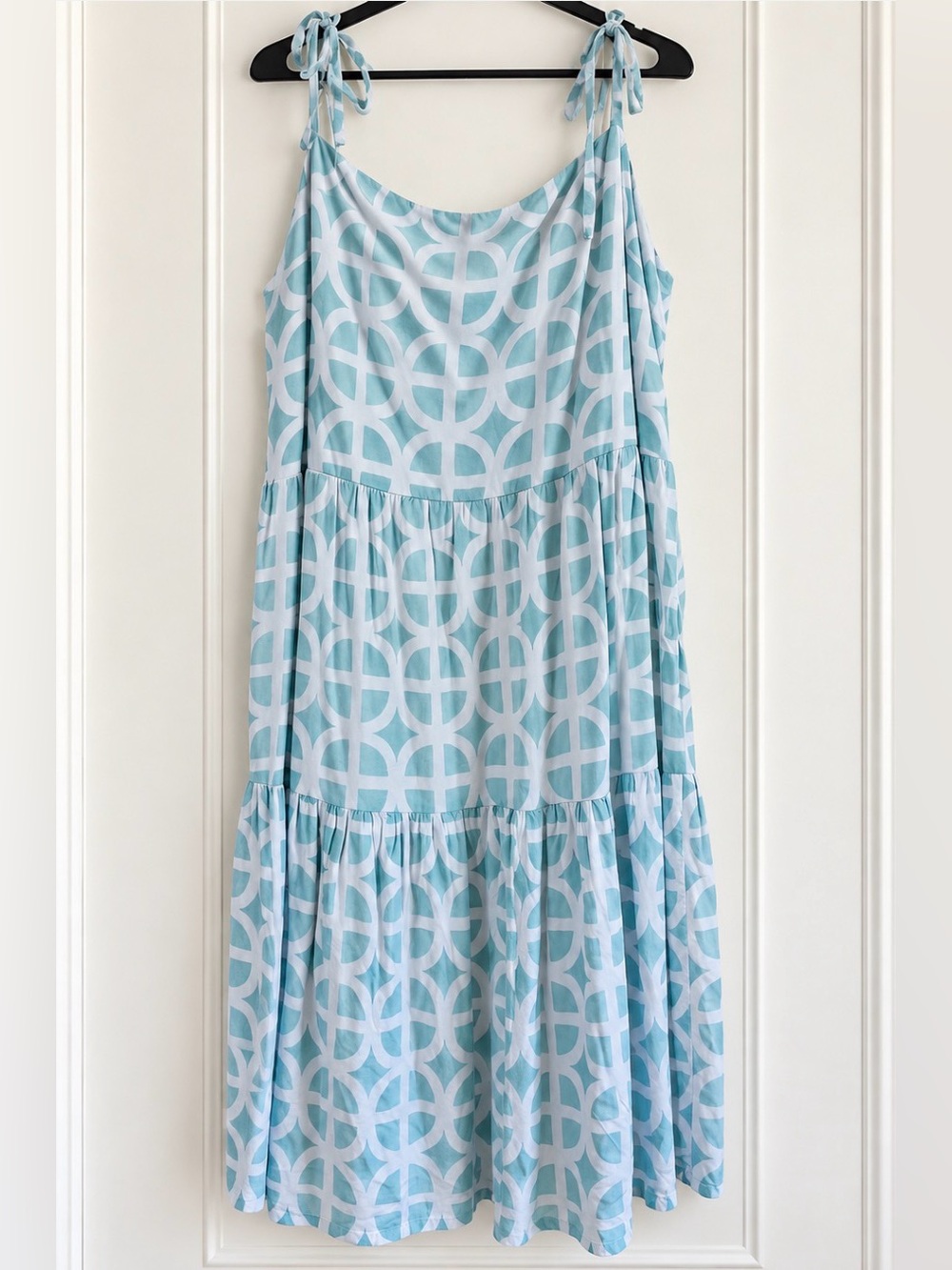 Kenny Flowers Light Blue Geometric Tie-Shoulder Sundress